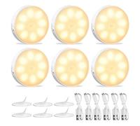 KEWUZY 6-pack Luz Nocturna Sensor Movimiento, Luz Nocturna LED Recargable por USB, Luz de Armario, 8 LED, 3 Modos (Auto/On/Off) para Armarios, Pasillo, Escalera, Sótano, Garaje(Amarillo Cálido)