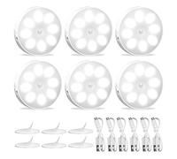 KEWUZY 6-pack Luz Nocturna Sensor Movimiento Recargable por USB, de Armario, 8 LED, 3 Modos (Auto/On/Off) para Armarios, Pasillo, Escalera, Sótano, Garaje(Blanco Frío)