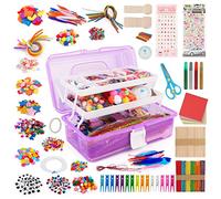 KEWUZY Kit Manualidades Niños 5-8 Años, 2200+ DIY Creativo Material con Limpiapipas, Pompoms, Varillas, Wiggle Eye, Cuentas, Lentejuelas
