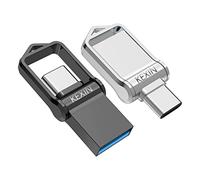 KEXIN Memoria USB de 64 GB, 2 Unidades, Doble USB C, 2 en 1, OTG USB Tipo C, Unidad Flash Mini USB 3.0, Unidad de Memoria Flash para USB C, teléfono móvil, PC (Paquete de 2), Color Negro y Plateado