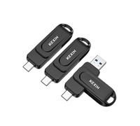 KEXIN Pendrive 128GB Pendrive USB C 100MB/s Giratoria con Doble USB 3.0 Memoria USB C Unidad Flash Tipo C para Smartphone Tableta iPhone 15/16 Coche Consola, Negro 3 Unidades