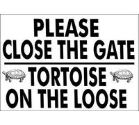 Kexle Cartel de metal de 20 x 30 cm, con texto en inglés "Please Close The Gate Tortoise On The Loose Pet Home Garden Notice