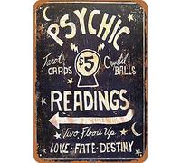 Kexle Placa de pared de metal de 8 x 12 pulgadas, lecturas psíquicas, 5 cartas de tarot, bolas de cristal, arte vintage para decoración de pared