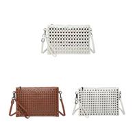 Kexpery Bolso bandolera de piel sintética con tachuelas para mujer con correa y asa, bolso mensajero elegante para compras y transporte, Blanco+marrón+blanco B