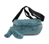 Kexpery Bolso Bandolera Esponjoso para Mujer, Bolso de Hombro de Felpa Informal, riñonera Peluda versátil, Cremallera, Correa Ajustable, Bolso de otoño e Invierno (Azul)