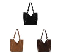 Kexpery - Bolso bandolera para mujer de ante sintético con tachuelas de gran volumen para compras, trabajo, escuela, uso diario, Negro+marrón+café