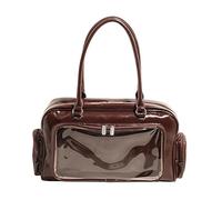 Kexpery Bolso Pu Boston Bolso ligero bolsillo delantero transparente para las mujeres (café) (café)