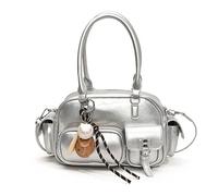 Kexpery Bolso retro con varios bolsillos, bolsa de almohada, bolsa de axila de cuero suave, 2, plateado