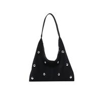 Kexpery Hobo Bolso suelto de ante para mujer, bolso bandolera con tachuelas, capacidad bajo los brazos con cremallera, bolso para trabajo y viajes, Negro