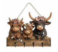Kexpery Llavero de pared con forma de vaca de las Highlands, toalla de madera con cabeza de toro 2D y animal