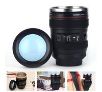 Kexpery Taza de viaje reutilizable de acero inoxidable de 350 ml, con aislamiento de acero, lente de cámara, taza de café con lente de acero inoxidable, regalos geniales para fotógrafos para café