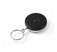 KEY-BAK Llavero retráctil de cable de acero original, cable de acero inoxidable de 48 pulgadas, parte delantera negra, clip de cinturón de acero, retracción de 8 onzas, anillo dividido, vinilo negro