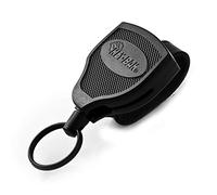 KEY-BAK SUPER48 SD - Llavero retráctil de 13 onzas, cable retráctil de 36 pulgadas, funda de policarbonato negro, trabilla para cinturón de cuero, anillo dividido de gran tamaño