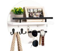 Key Hanger Wall Mount, Holder Shelf Hooks, Decorative Entryway Mail Organizer, Rack Circular Design for Home, Hallway, Apartment, Kitchen, Garage, Front Door, 11.81x11.81 Inches