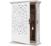 Key Storage Box - Vintage Carving Wooden Holder, Classic Wall Mount Organizer, Decorative Key Ring Cabinet, Rustic Hook Unit | Entryway Home Office Hallway Front Door Patio Apartment Use