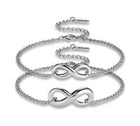 Keybella - 2 Pulseras para Hombre y Mujer con Grabado Personalizable en la Imagen y Texto Personalizado, Pulsera de la Amistad, Acero Inoxidable, Color Plateado (Couple-Infinite)