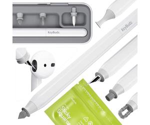 KeyBudz Air Care 2.0 AirPods - Kit de Limpieza para AirPods, iPhone y Dispositivos Apple con Adhesivos Cuadrados, Estuche rígido y Estuche de Viaje Patentado con cepillos Intercambiables