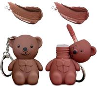 Keychain Bear Lipsticks 2 in 1 Key Chain Bear Lipstick Mist Matte Velvet Lipgloss Moisturizing Lip Bear Keychain Lipstick Waterproof Long Lasting No-Budge (05#/06#)