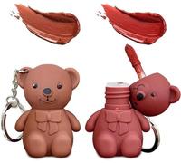Keychain Bear Lipsticks 2 in 1 Key Chain Bear Lipstick Mist Matte Velvet Lipgloss Moisturizing Lip Bear Keychain Lipstick Waterproof Long Lasting No-Budge (01/02#)