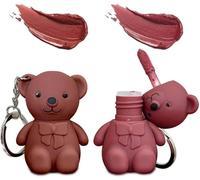 Keychain Bear Lipsticks 2 in 1 Key Chain Bear Lipstick Mist Matte Velvet Lipgloss Moisturizing Lip Bear Keychain Lipstick Waterproof Long Lasting No-Budge (03#/04#)