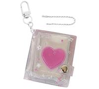 Keychain Photo Album - Heart Design Card Collection Book, Shiny Clear Photo Album Bag Charm with 24 Pockets, Mini 2-Inch Picture Holder for School, Travel, Display, Storage