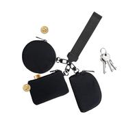 Keychain Wristlet Wallet, Triple Pouch Wristlet Wallet, Portable Wristlet Wallet, Zip Around Keychain Wallet, Small Coin Purse for Women, Travel Wristlet Wallet, Outdoor Keychain Wallet, Negro