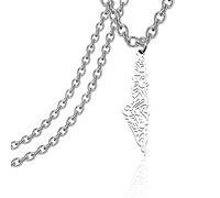 KEYCHIN Collar con colgante de mapa de Palestina, diseño de mapa del país de Palestina, regalo para amigos y familiares (Palestina NK), Large, Acero inoxidable, Plata