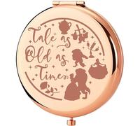 KEYCHIN Espejo de bolsillo de princesa Belle, regalos de rosa de belleza, cuento tan viejo como el tiempo, espejo de maquillaje compacto de cuento de hadas Bestia película (Tale As Old-RG)