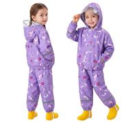 Keyck Chubasquero Impermeable para Niño Niña Chaqueta y Pantalones 1-7 Años | Conjunto de 2 Piezas, Traje de Lluvia, con Capucha y Tiras Reflectantes, Ligero Reutilizable Abrigos para Unisex Infantiles