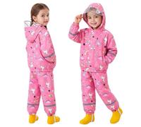 Keyck Chubasquero Impermeable para Niño Niña Chaqueta y Pantalones 1-7 Años | Conjunto de 2 Piezas, Traje de Lluvia, con Capucha y Tiras Reflectantes, Ligero Reutilizable Abrigos para Unisex Infantiles