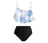 Keyck Conjunto de Bikini para niñas Dos Piezas Traje de Baño Volantes Top con Tirantes Ajustables y Braga Costume da Bagno Nuoto Playa Piscina Bañador Tankini Set para Ragazze 14-15 Años, Azul