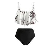 Keyck Conjunto de Bikini para niñas Dos Piezas Traje de Baño Volantes Top con Tirantes Ajustables y Braga Costume da Bagno Nuoto Playa Piscina Bañador Tankini Set para Ragazze 9-10 Años, Negro