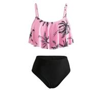 Keyck Conjunto de Bikini para niñas Dos Piezas Traje de Baño Volantes Top con Tirantes Ajustables y Braga Costume da Bagno Nuoto Playa Piscina Bañador Tankini Set para Ragazze 11-12 Años, Rosa