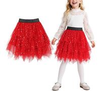 Keyck Falda de Tutú para Niñas, Elegante Tutu Faldas Ballet con Estrella Lentejuelas, 3 Capas Elástica Disfraz de Princesa Carnaval Cumpleaños Party Halloween Fiesta 9-10 Años, Rojo