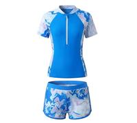 Keyck Traje de Baño Niña 2 Piezas Manga Corta Rash Guard 13-14 Años, Azul