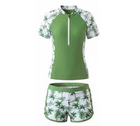 Keyck Traje de Baño Niña 2 Piezas Manga Corta Rash Guard 5-6 Años, Verde