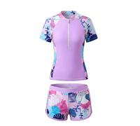 Keyck Traje de Baño Niña 2 Piezas Manga Corta Rash Guard 9-10 Años, Morado