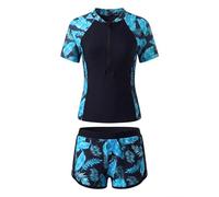 Keyck Traje de Baño Niña 2 Piezas Manga Corta Rash Guard 9-10 Años, Negro