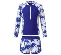 Keyck Traje de Baño Niña 2 Piezas Manga Larga Rash Guard 5-6 Años, Azul