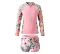 Keyck Traje de Baño Niña 2 Piezas Manga Larga Rash Guard 5-6 Años, Rosa