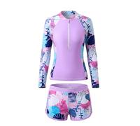 Keyck Traje de Baño Niña 2 Piezas Manga Larga Rash Guard 9-10 Años, Morado