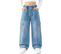 Keyck Vaqueros Cargo Niña Baggy Jeans Pantalones 14-15 Años, Azul Claro
