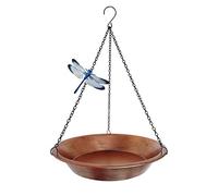 Keygift Baño Colgante para pájaros para Exteriores, Cuenco de Metal de Cobre Antiguo con Cadenas Negras inoxidables de 17 Pulgadas para decoración de jardín y Patio Trasero