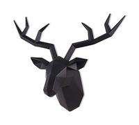 Keygift - Decoración de cabeza de ciervo para pared, diseño geométrico negro con cuernos de ciervo; escultura de pared de resina de taxidermia sintética, cabeza de animal, 35,5 x 14 x 28 cm