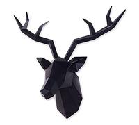 Keygift Decoración de pared con diseño geométrico de cuernos de ciervo negros, escultura de pared de resina de taxidermia sintética, cabeza de animal, 19 x 7 x 17 pulgadas
