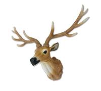 Keygift Decoración de pared de cabeza de ciervo de 50,8 cm, realista de cuernos de ciervo marrón, escultura de pared de resina de taxidermia sintética