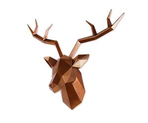 Keygift - Decoración de pared de cabeza de ciervo geométrica de cobre envejecido, escultura de pared de resina sintética, estatua de cabeza de animal, listo para colgar en pared, 35,5 x 14 x 28 cm
