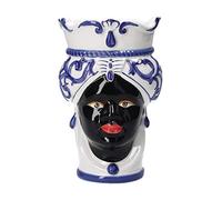 Keyhomestore - Cabeza de moro para mujer de 20 cm de altura - Decoración azul, blanco y azul, macetero y adorno de interior y exterior, idea de regalo, fabricado en Italia, complemento de decoración