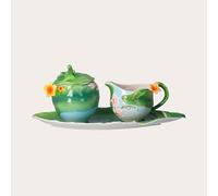 Keyhomestore KEYHOME - Juego de azucarero y jarra de leche de porcelana decorada con bandeja, diseño floral