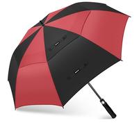 KEYHOT Paraguas Grande de Golf XL Automático a Prueba de Viento, Fuerte Gran Tamaño con Doble Toldo para Hombres y Mujeres (Negro/Rojo)